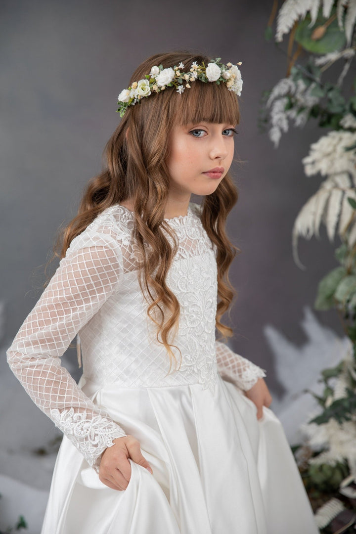 First Communion Flower Crown: White Rose Hair Wreath – handmade floral hair accessory by magaela