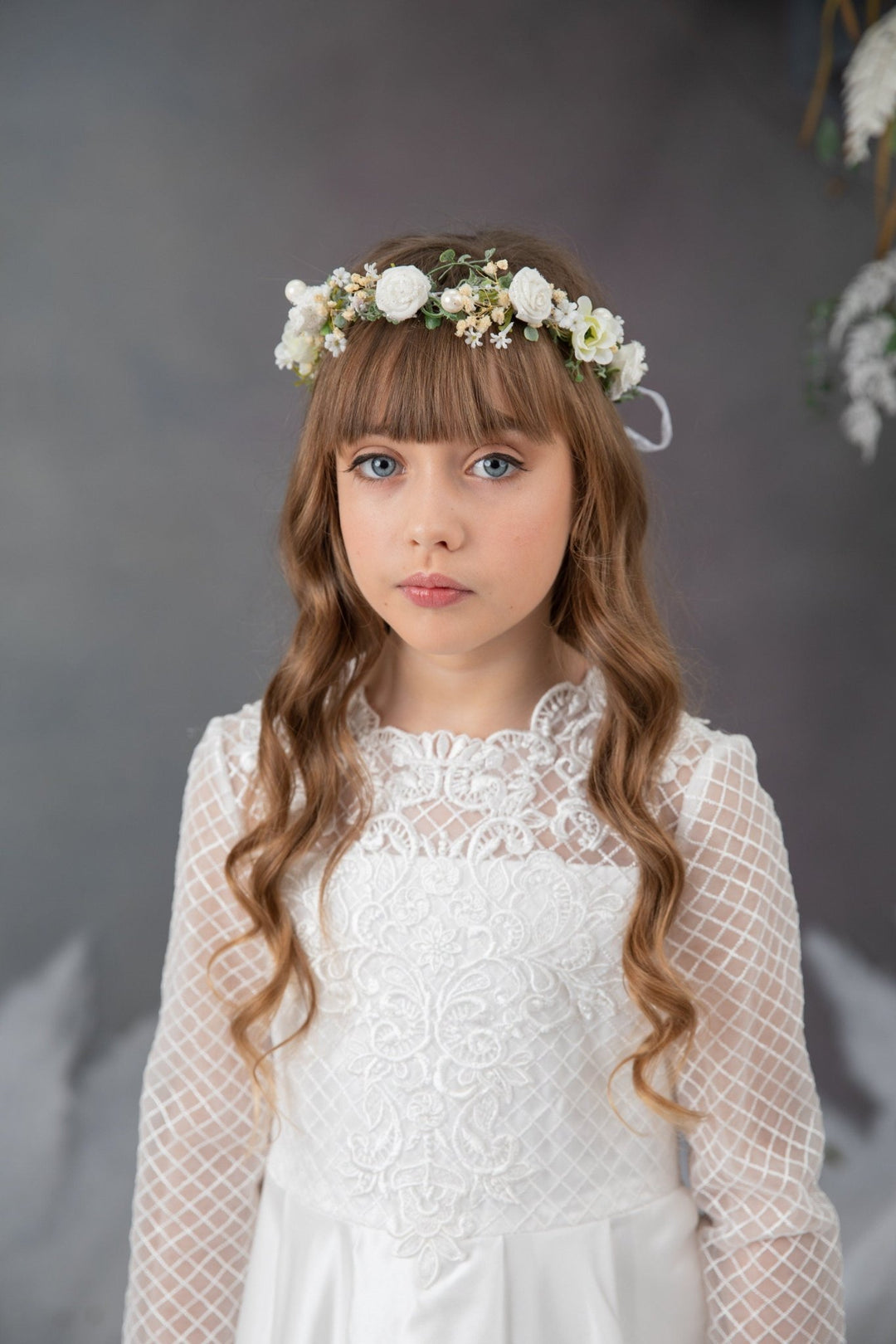 First Communion Flower Crown: White Rose Hair Wreath – handmade floral hair accessory by magaela