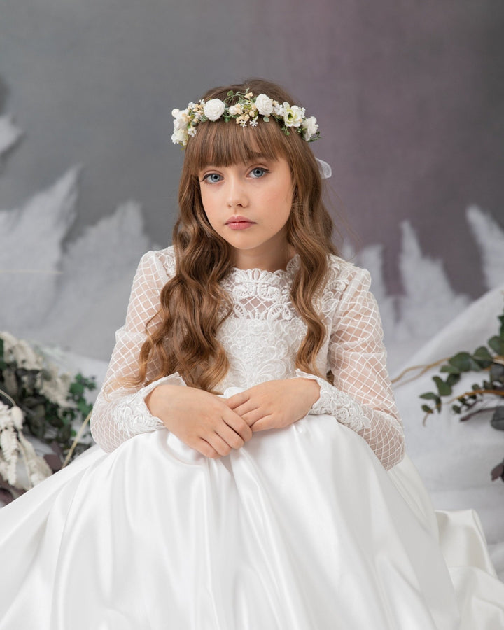 First Communion Flower Crown: White Rose Hair Wreath – handmade floral hair accessory by magaela