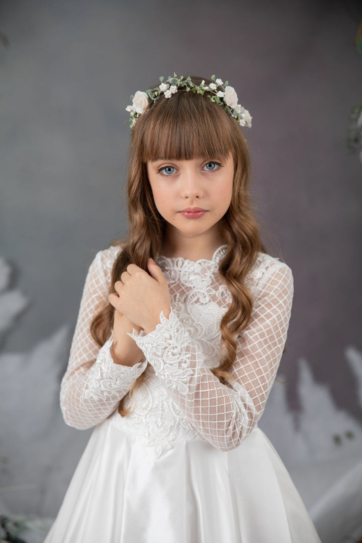 White Rose Flower Crown: First Communion Hair Wreath – handmade floral hair accessory by magaela