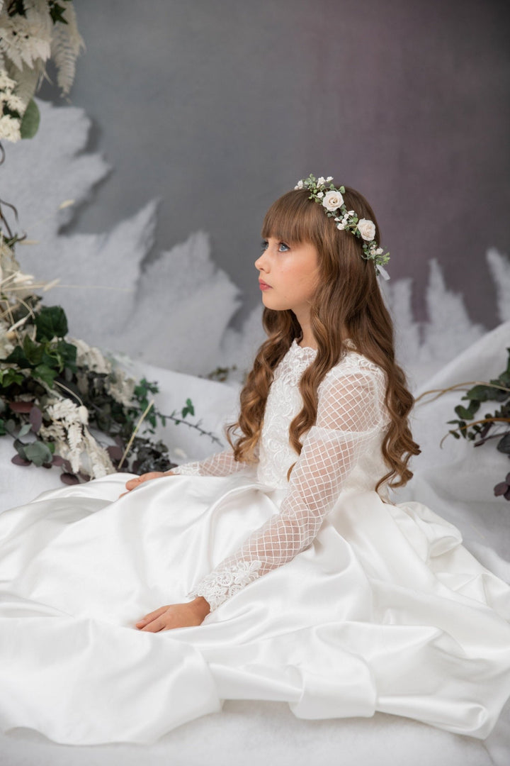 White Rose Flower Crown: First Communion Hair Wreath – handmade floral hair accessory by magaela