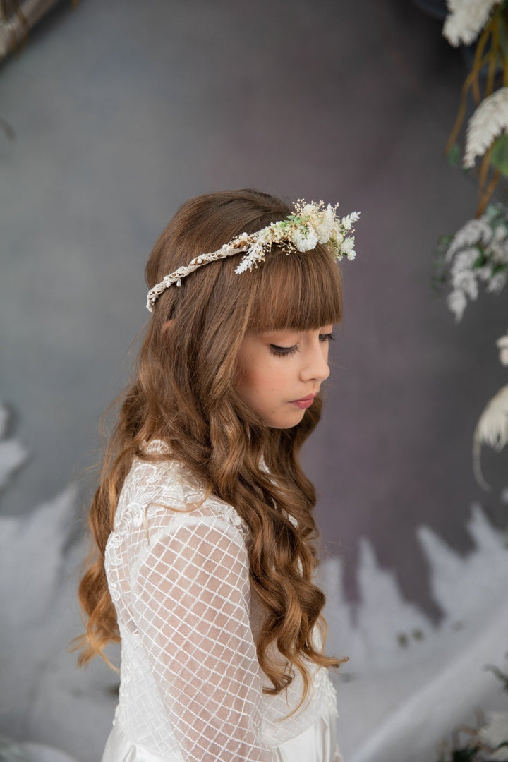 Communion Flower Crown: Natural Flower Girl Wreath, Boho Hair – handmade floral hair accessory by magaela