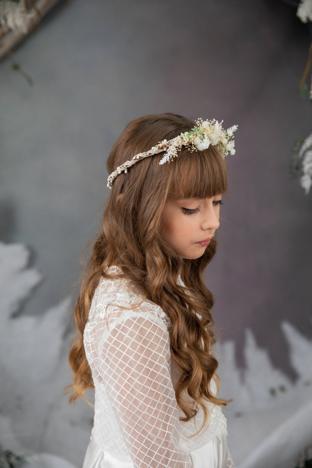 Communion Flower Crown: Natural Flower Girl Wreath, Boho Hair – handmade floral hair accessory by magaela