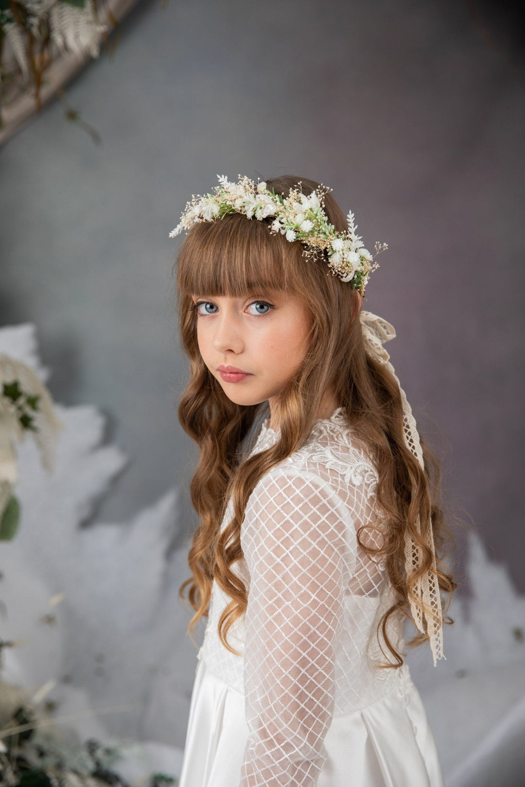 Communion Flower Crown: Natural Flower Girl Wreath, Boho Hair – handmade floral hair accessory by magaela