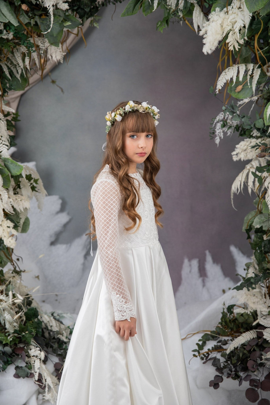 White Rose & Pearl Communion Crown: Flower Girl Hair Wreath – handmade floral hair accessory by magaela