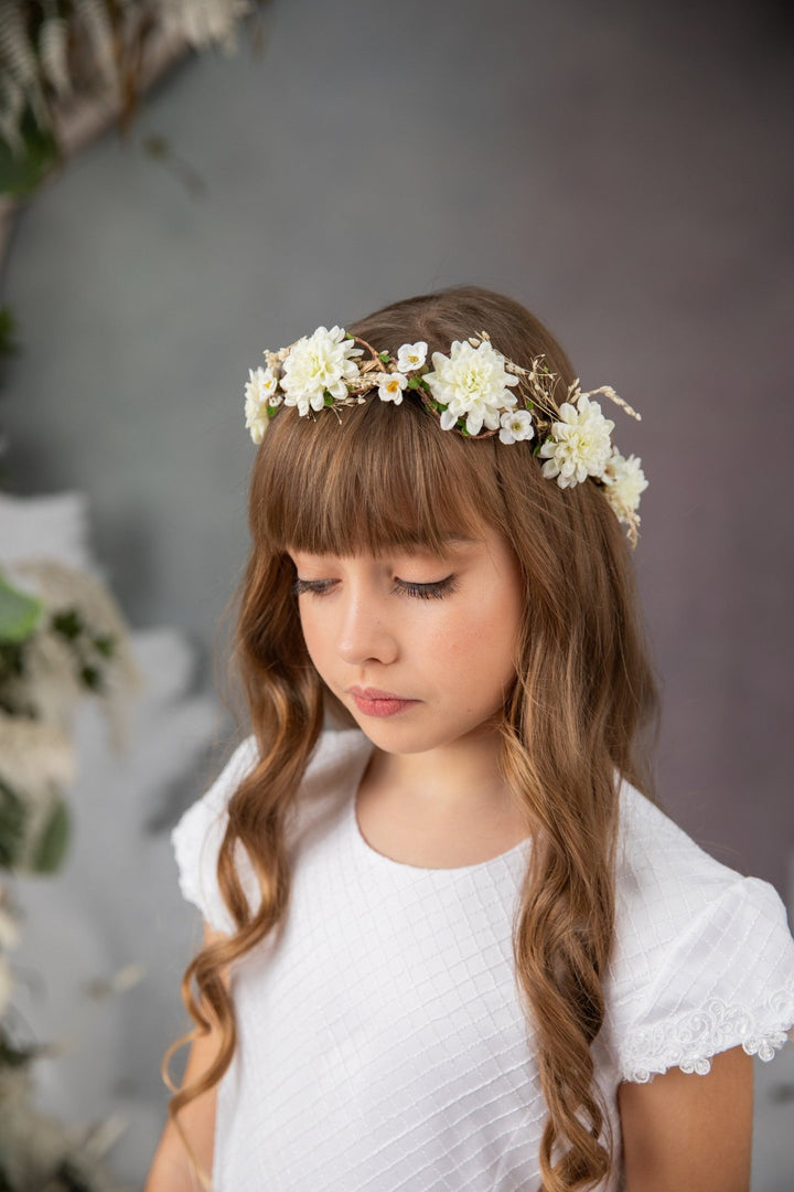 Ivory Flower Crown: First Communion, Wedding, Flower Girl Headband – handmade floral hair accessory by magaela