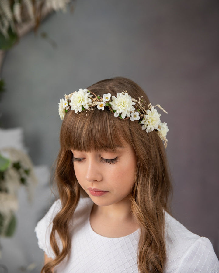 Ivory Flower Crown: First Communion, Wedding, Flower Girl Headband – handmade floral hair accessory by magaela