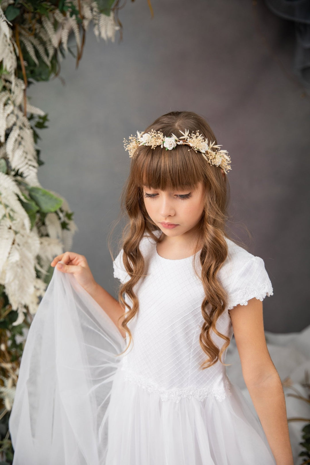 Ivory Flower Girl Wreath: First Communion Headband, Bridal Crown – handmade floral hair accessory by magaela