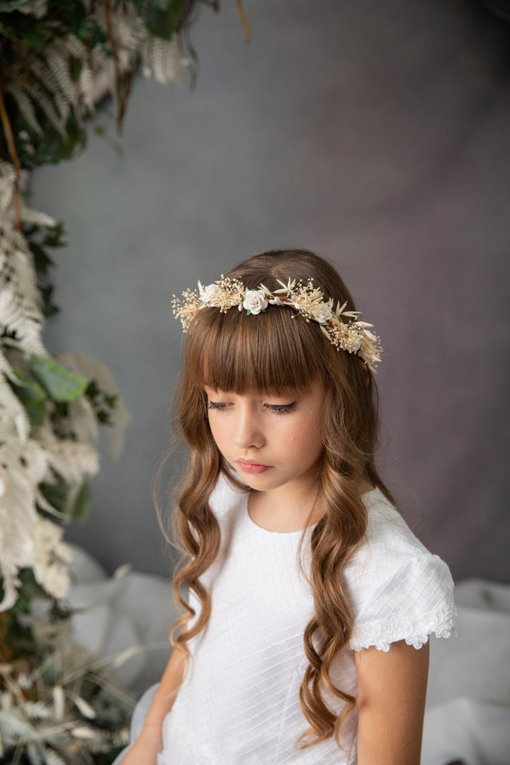 Ivory Flower Girl Wreath: First Communion Headband, Bridal Crown – handmade floral hair accessory by magaela