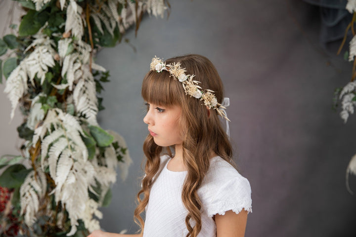 Ivory Flower Girl Wreath: First Communion Headband, Bridal Crown – handmade floral hair accessory by magaela