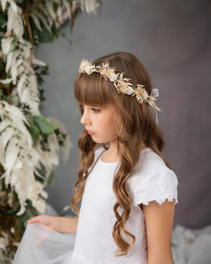 Ivory Flower Girl Wreath: First Communion Headband, Bridal Crown – handmade floral hair accessory by magaela