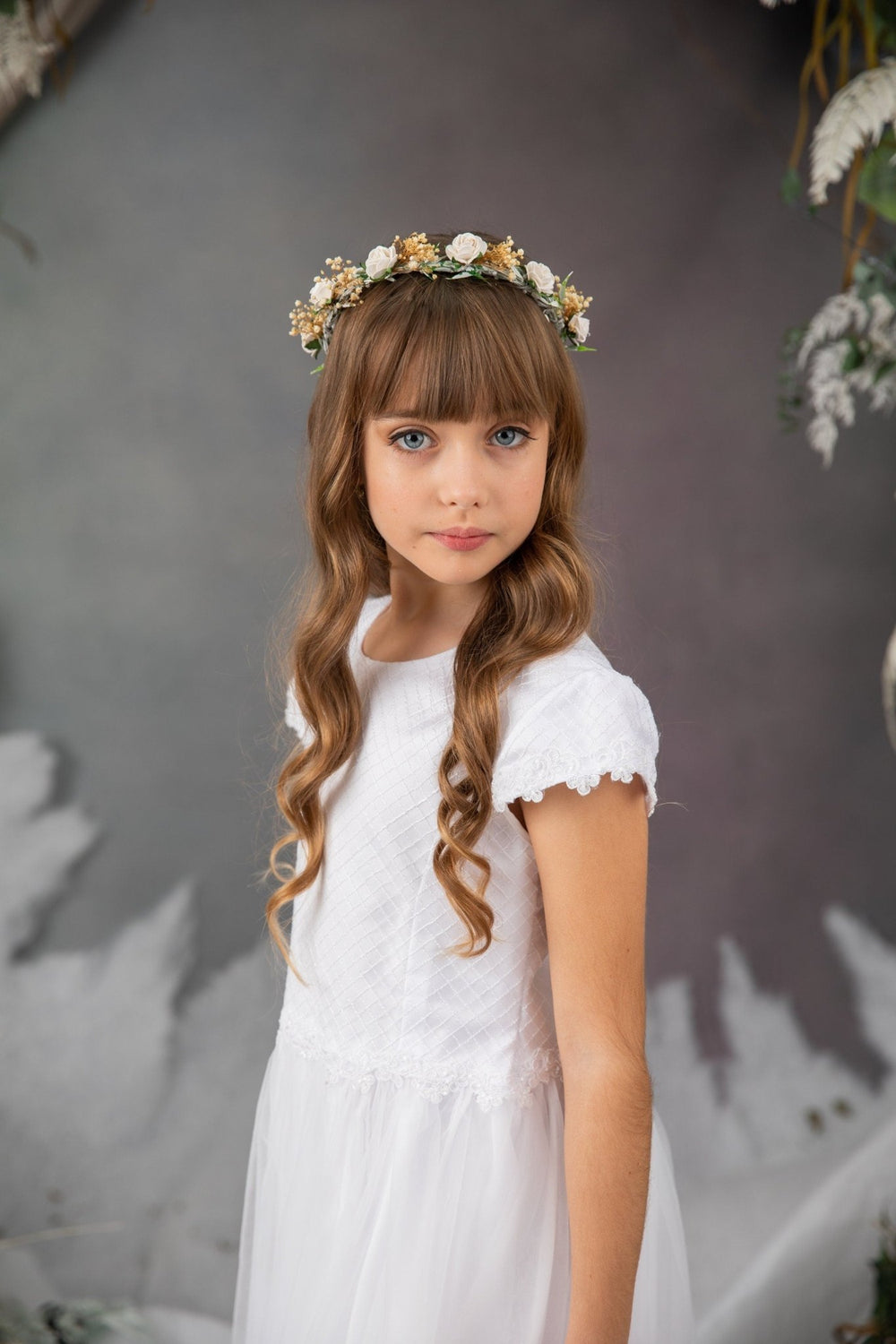 First Communion White Rose Wreath: Flower Girl Headpiece – handmade floral hair accessory by magaela