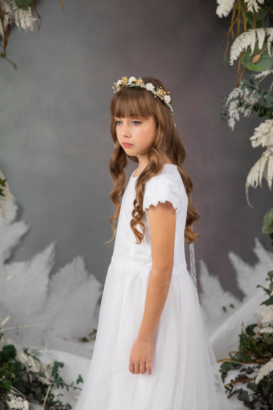 First Communion White Rose Wreath: Flower Girl Headpiece – handmade floral hair accessory by magaela
