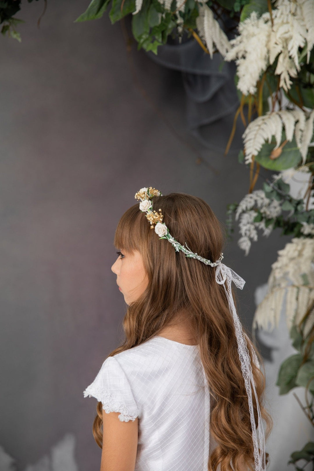First Communion White Rose Wreath: Flower Girl Headpiece – handmade floral hair accessory by magaela