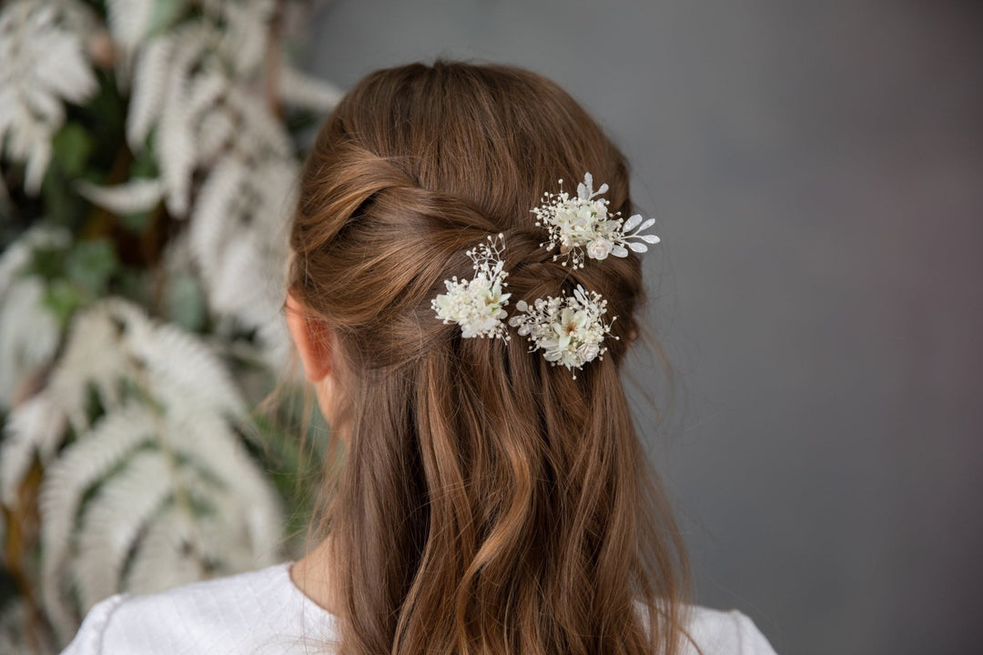 Floral Hair Pins Set: First Communion, Wedding Hair Accessories – handmade floral hair accessory by magaela