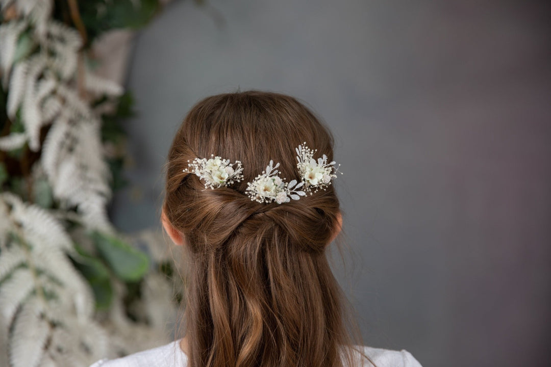 Floral Hair Pins Set: First Communion, Wedding Hair Accessories – handmade floral hair accessory by magaela