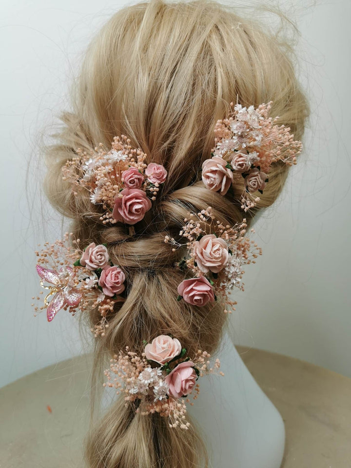 Blush Rose Wedding Hair Pins: Romantic Bridal Headpiece – handmade floral hair accessory by magaela