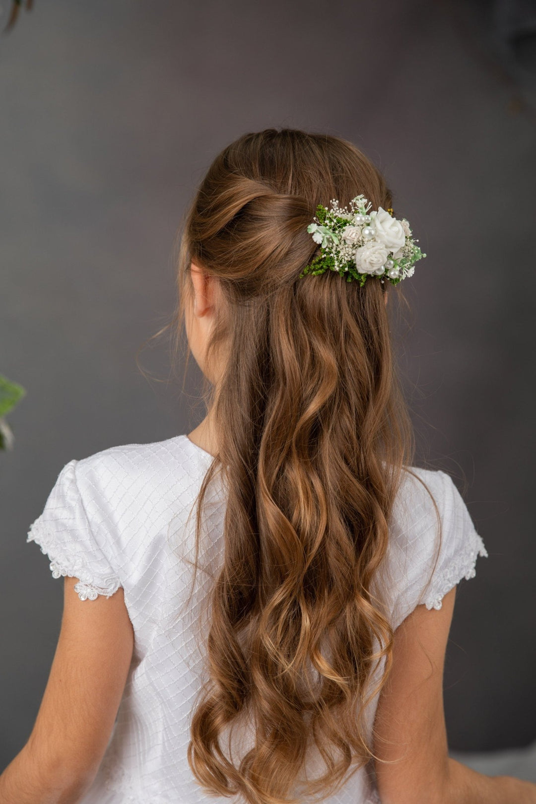 First Communion Flower Hair Clip: Rose & Pearl Barrette – handmade floral hair accessory by magaela