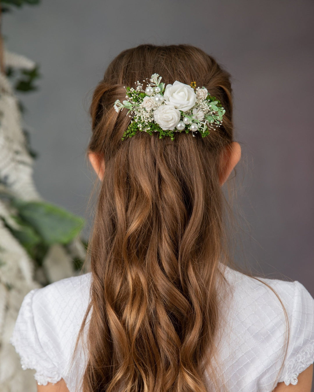 First Communion Flower Hair Clip: Rose & Pearl Barrette – handmade floral hair accessory by magaela