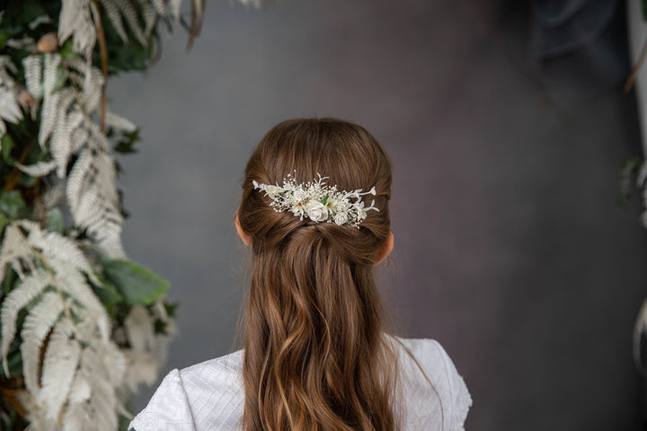 Handmade Ivory Flower Hair Comb: First Communion, Bridal Clip – handmade floral hair accessory by magaela