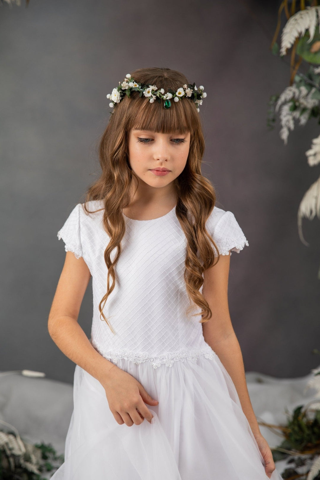 First Communion Flower Tiara: Greenery Elf Hair Crown – handmade floral hair accessory by magaela