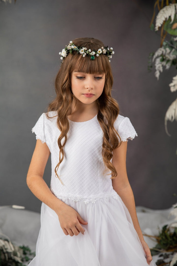 First Communion Flower Tiara: Greenery Elf Hair Crown – handmade floral hair accessory by magaela