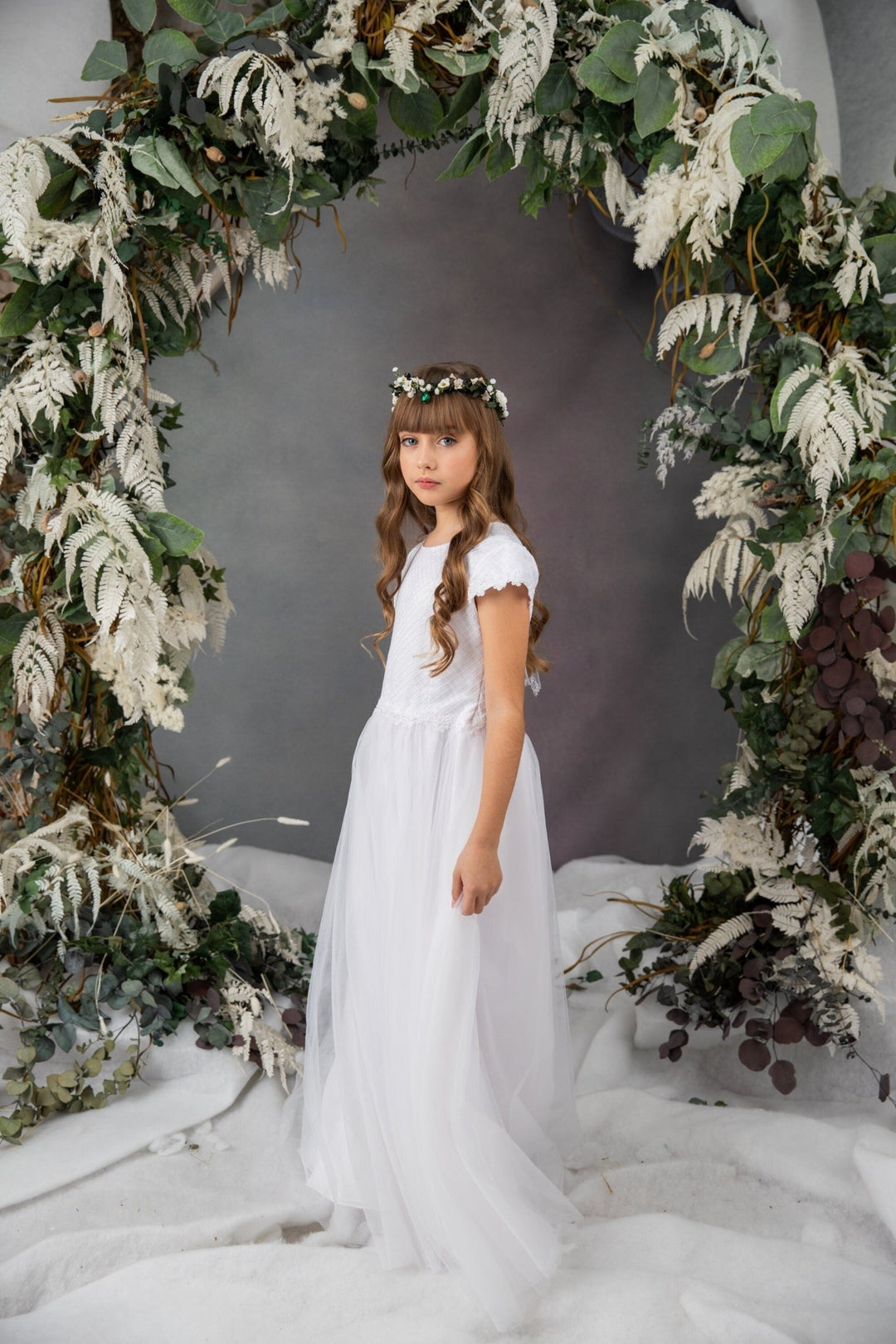 First Communion Flower Tiara: Greenery Elf Hair Crown – handmade floral hair accessory by magaela