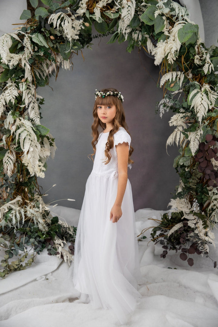 First Communion Flower Tiara: Greenery Elf Hair Crown – handmade floral hair accessory by magaela