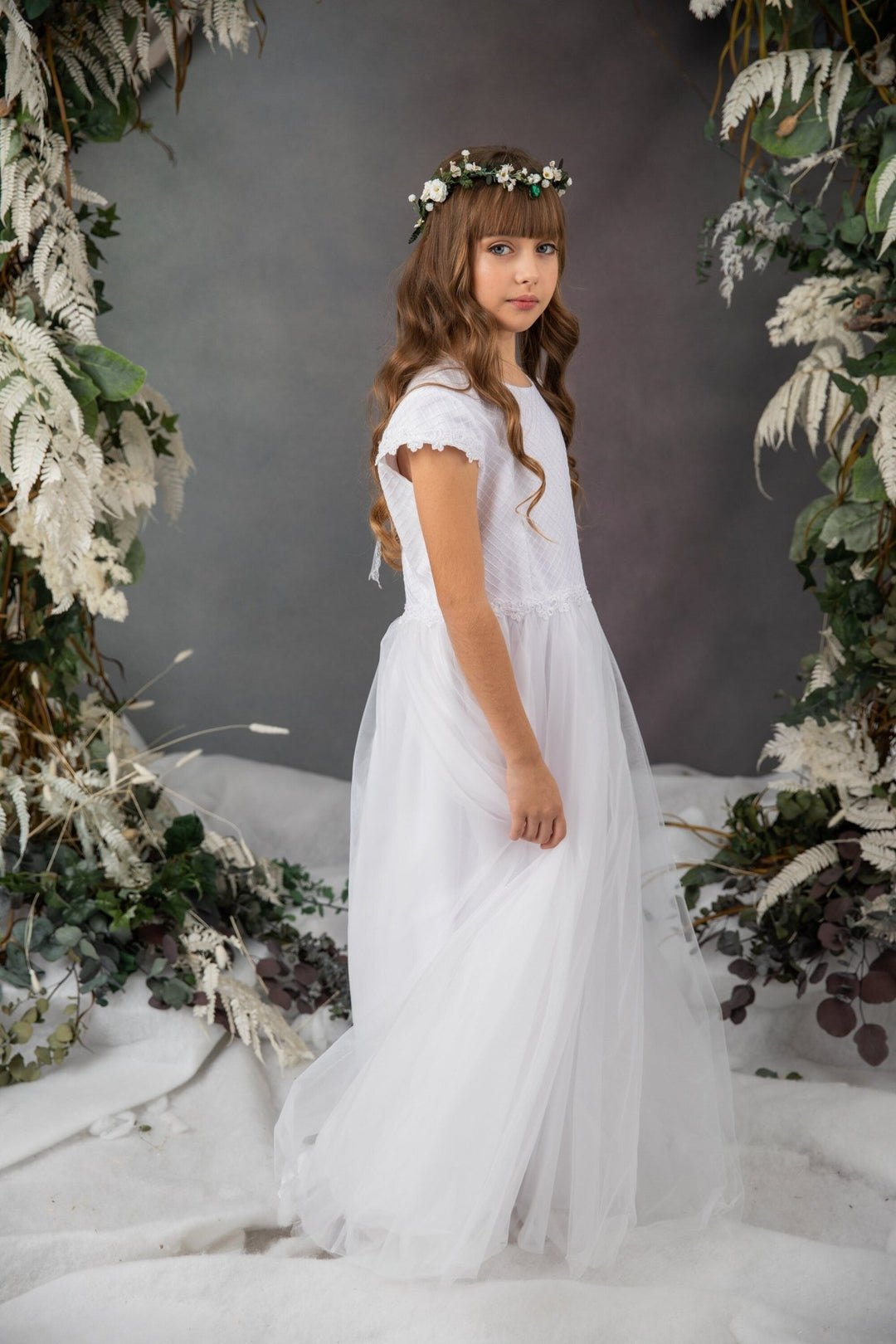 First Communion Flower Tiara: Greenery Elf Hair Crown – handmade floral hair accessory by magaela