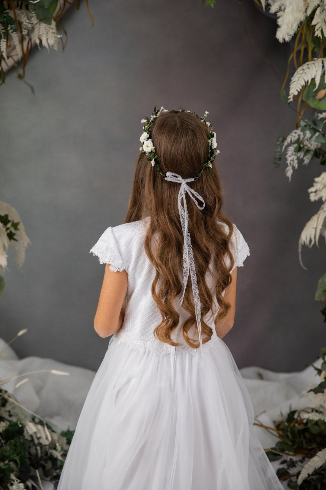 First Communion Flower Tiara: Greenery Elf Hair Crown – handmade floral hair accessory by magaela