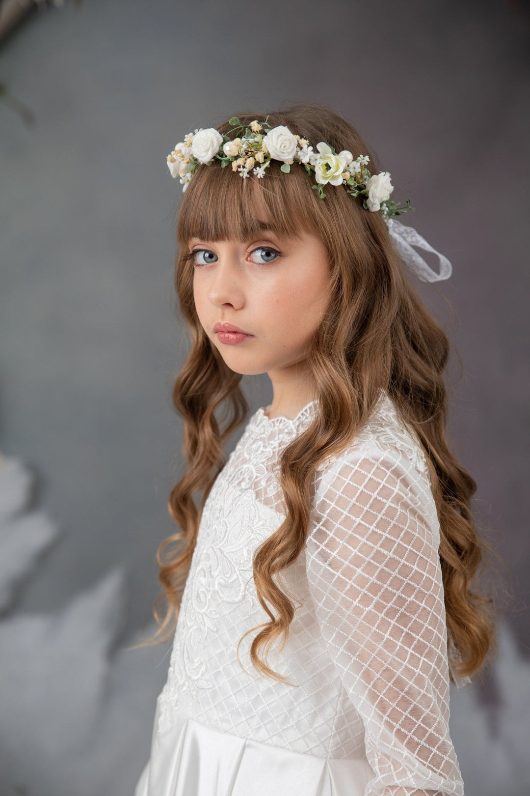 First Communion Flower Crown: White Rose Hair Wreath – handmade floral hair accessory by magaela