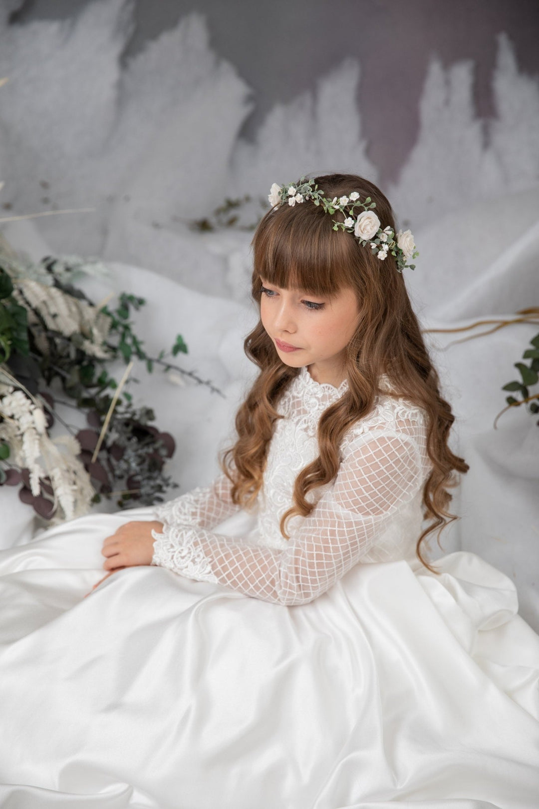 White Rose Flower Crown: First Communion Hair Wreath – handmade floral hair accessory by magaela