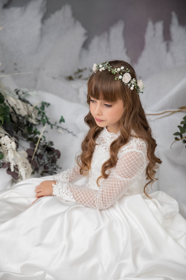 White Rose Flower Crown: First Communion Hair Wreath – handmade floral hair accessory by magaela