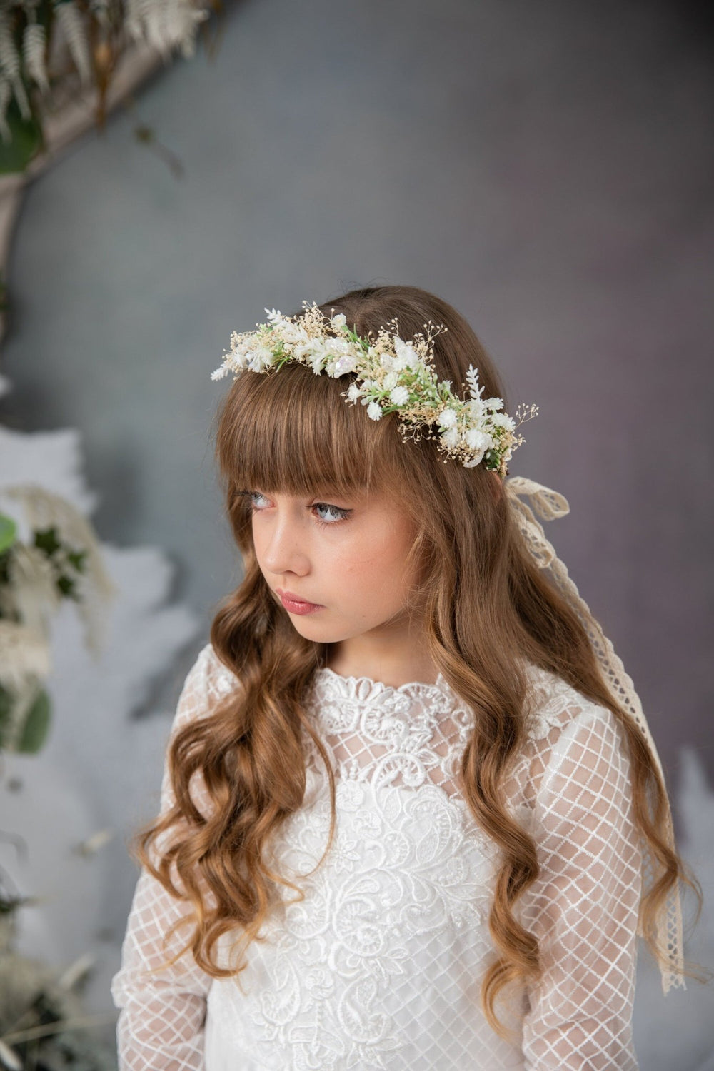 Communion Flower Crown: Natural Flower Girl Wreath, Boho Hair – handmade floral hair accessory by magaela