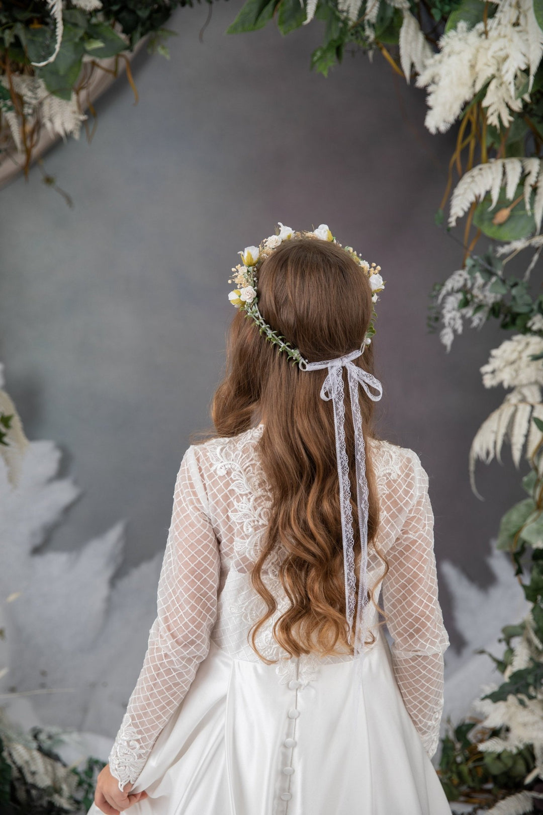 White Rose & Pearl Communion Crown: Flower Girl Hair Wreath – handmade floral hair accessory by magaela