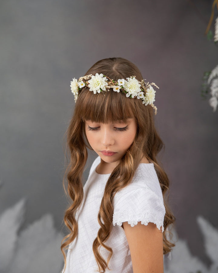 Ivory Flower Crown: First Communion, Wedding, Flower Girl Headband – handmade floral hair accessory by magaela