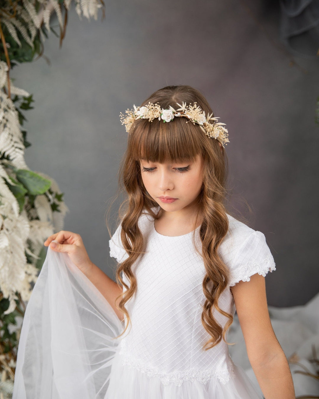 Ivory Flower Girl Wreath: First Communion Headband, Bridal Crown – handmade floral hair accessory by magaela