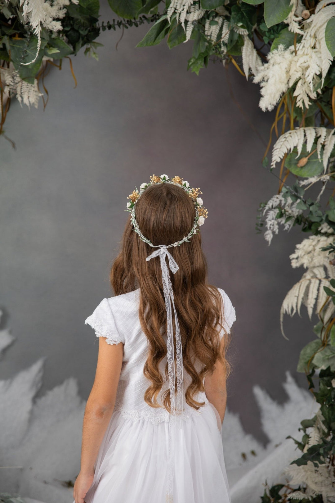 First Communion White Rose Wreath: Flower Girl Headpiece – handmade floral hair accessory by magaela