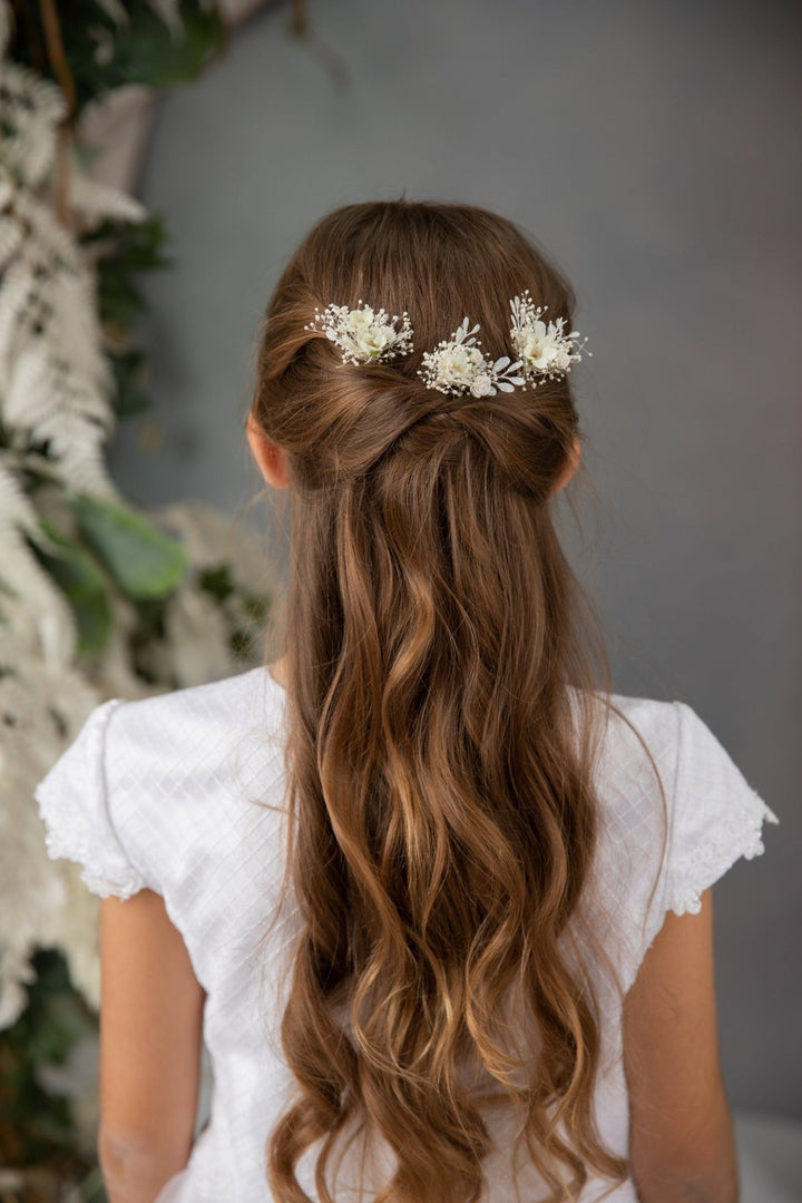 Floral Hair Pins Set: First Communion, Wedding Hair Accessories – handmade floral hair accessory by magaela