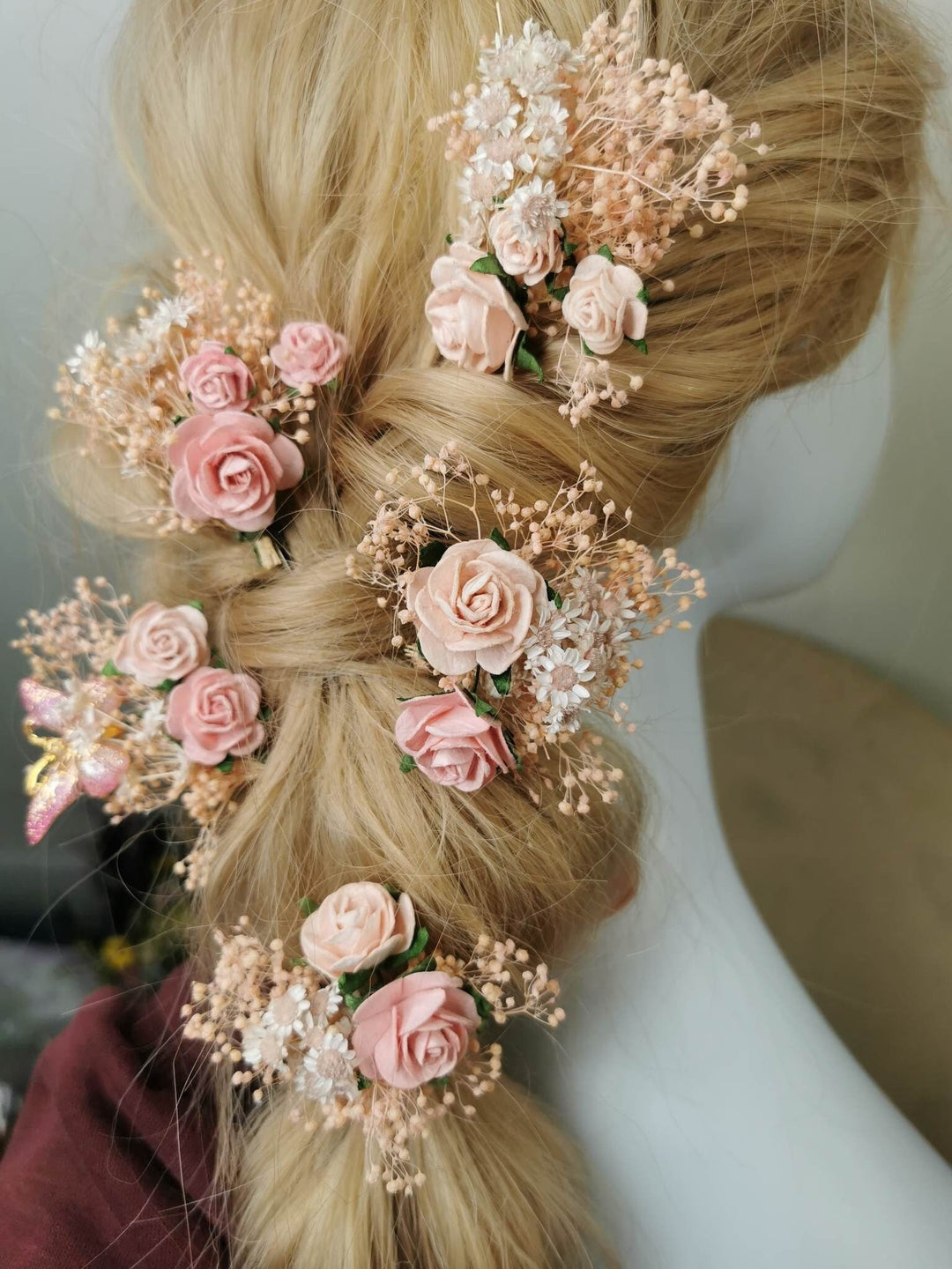Blush Rose Wedding Hair Pins: Romantic Bridal Headpiece – handmade floral hair accessory by magaela