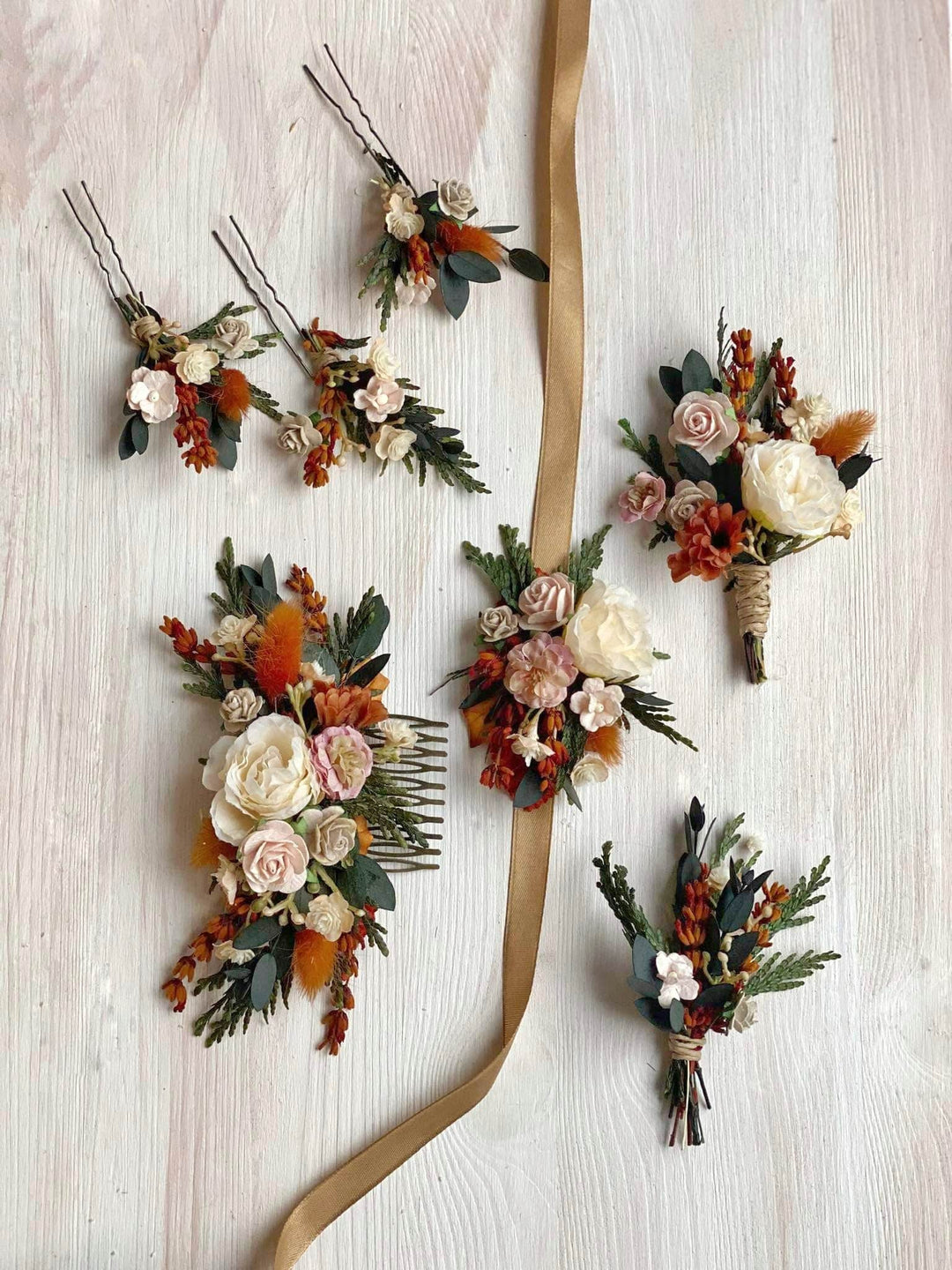 Burnt Orange Flower Hair Comb: Terracotta Wedding Headpiece – handmade floral hair accessory by magaela