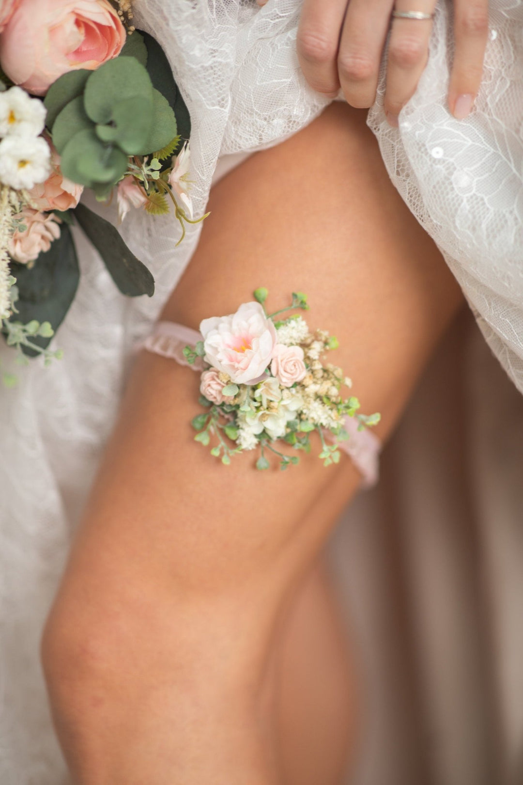 Blush Pink Rose Wedding Garter: Floral Bridal Toss Garter – handmade floral hair accessory by magaela