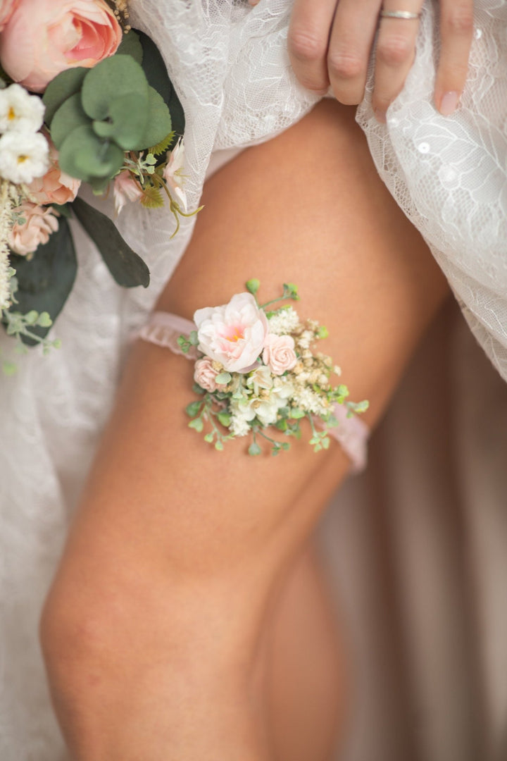 Blush Pink Rose Wedding Garter: Floral Bridal Toss Garter – handmade floral hair accessory by magaela