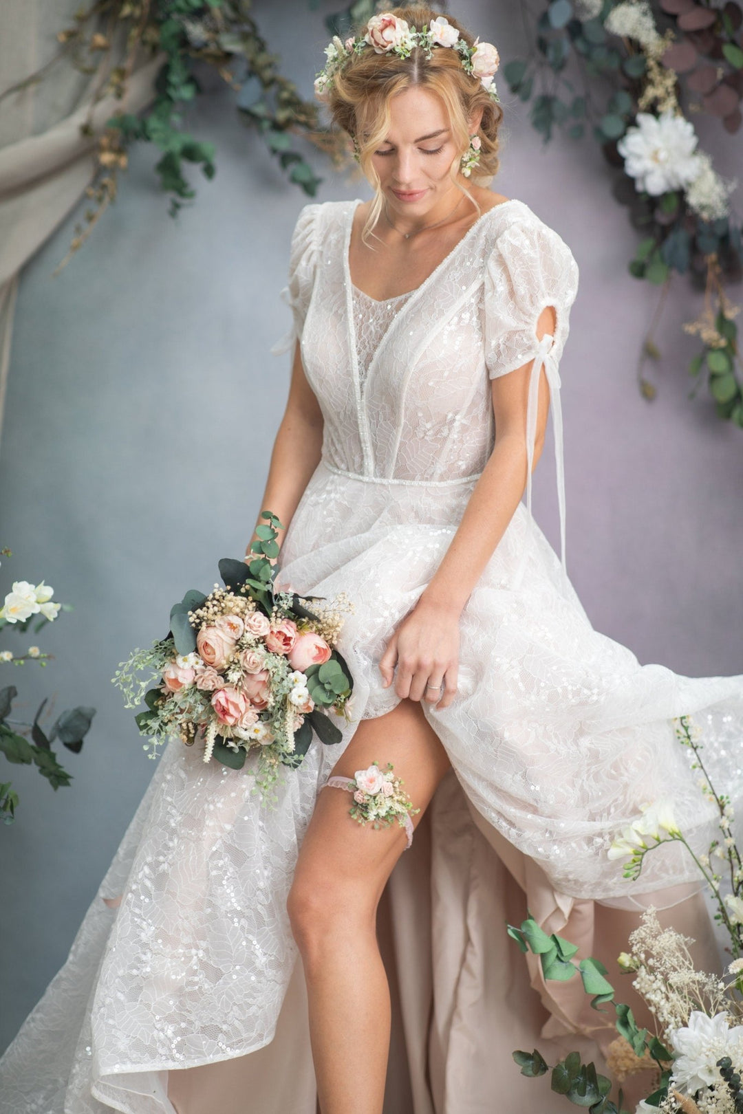 Blush Pink Rose Wedding Garter: Floral Bridal Toss Garter – handmade floral hair accessory by magaela