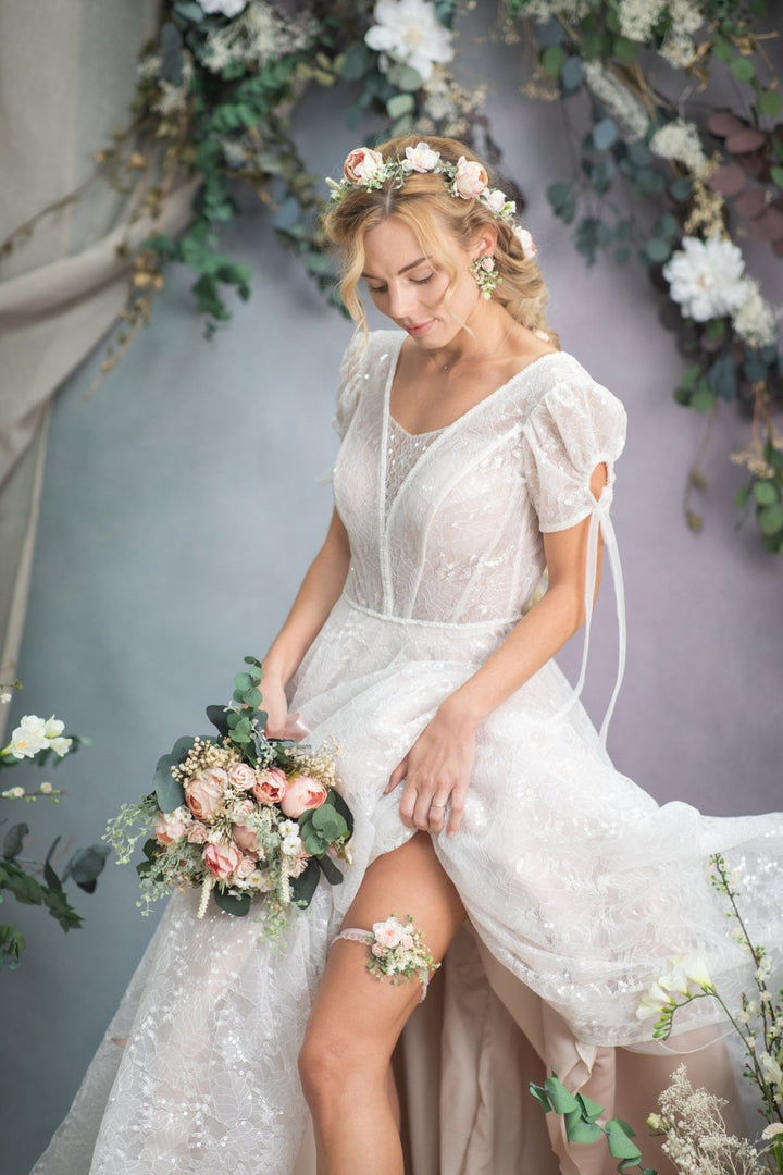 Blush Pink Rose Wedding Garter: Floral Bridal Toss Garter – handmade floral hair accessory by magaela