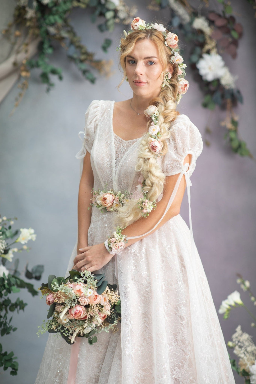 Blush Pink Peony Bridal Bouquet: Eucalyptus Wedding Accessory – handmade floral hair accessory by magaela