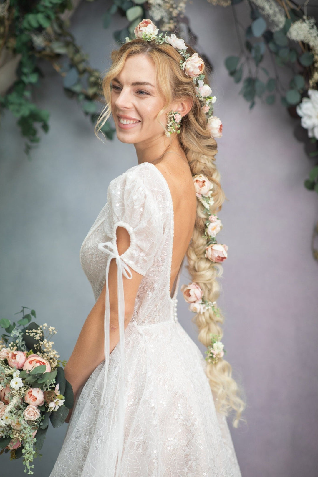 Peony Flower Wedding Hair Garland: Blush Pink Bridal Headpiece – handmade floral hair accessory by magaela