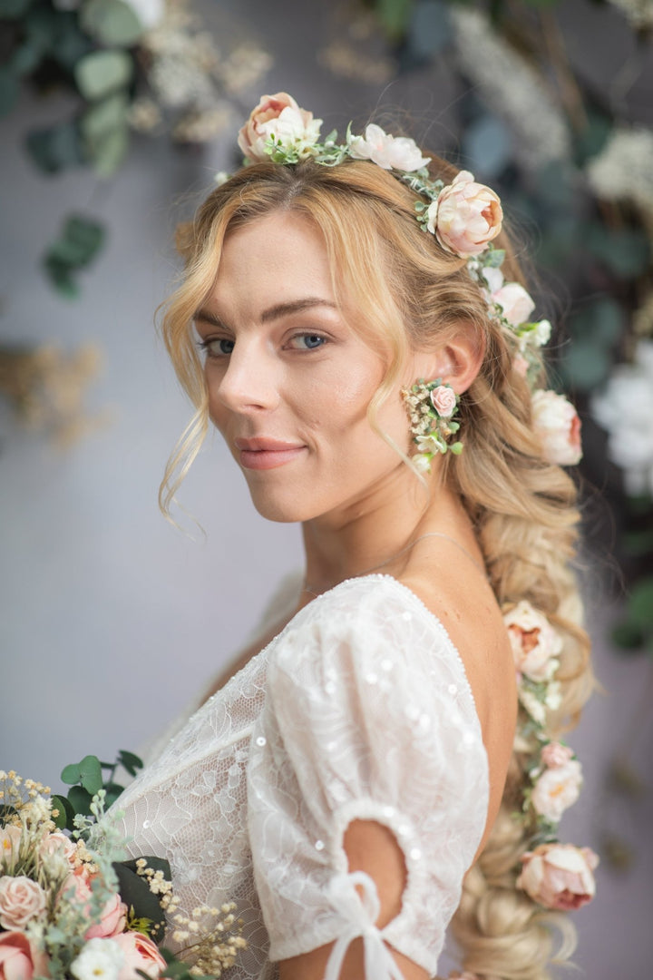 Blush Rose Stud Earrings: Romantic Wedding Jewelry – handmade floral hair accessory by magaela