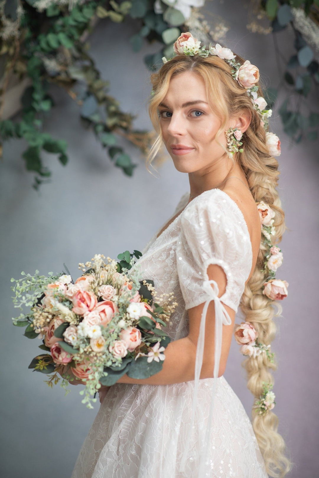 Blush Rose Stud Earrings: Romantic Wedding Jewelry – handmade floral hair accessory by magaela