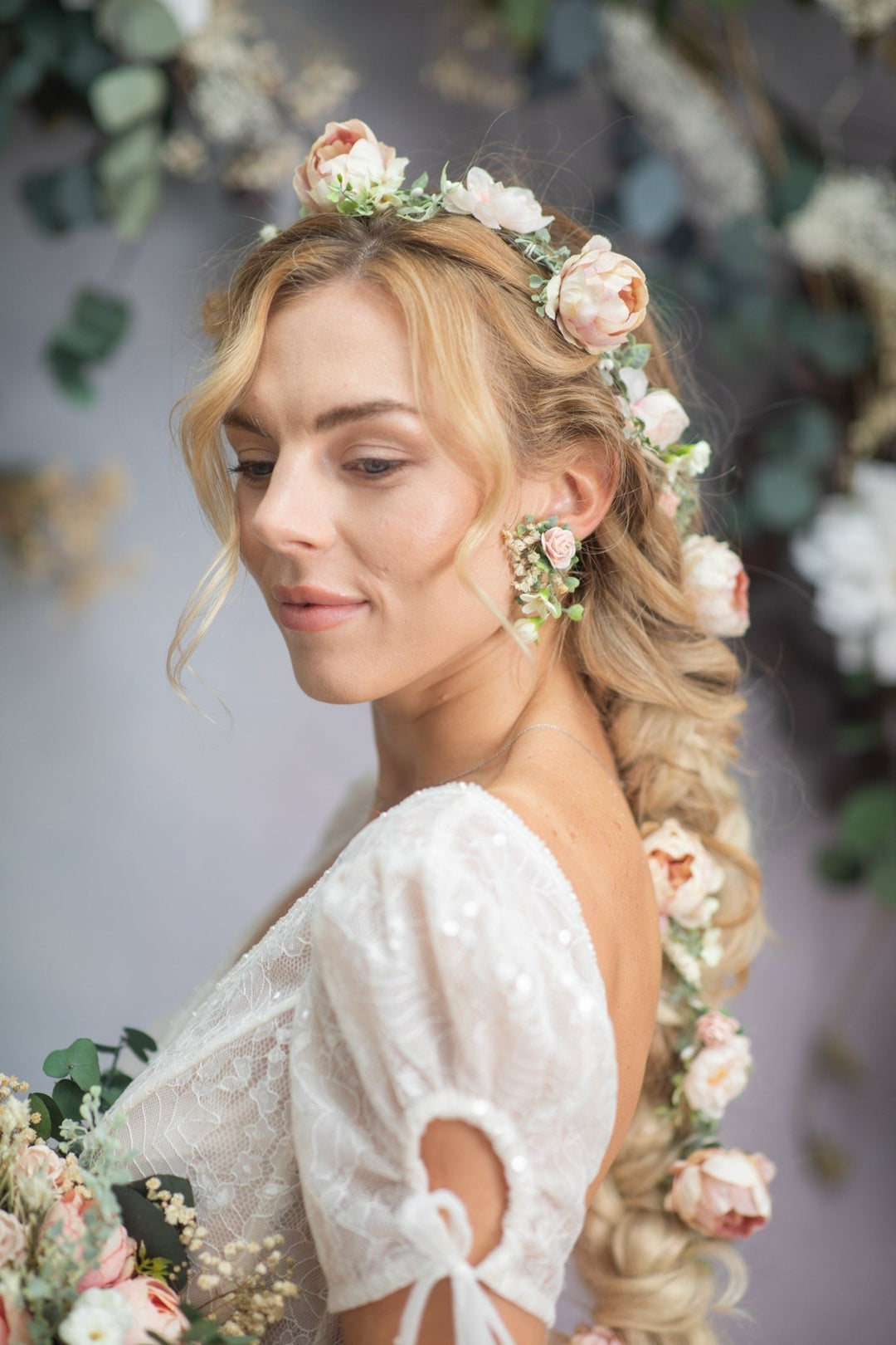 Blush Rose Stud Earrings: Romantic Wedding Jewelry – handmade floral hair accessory by magaela